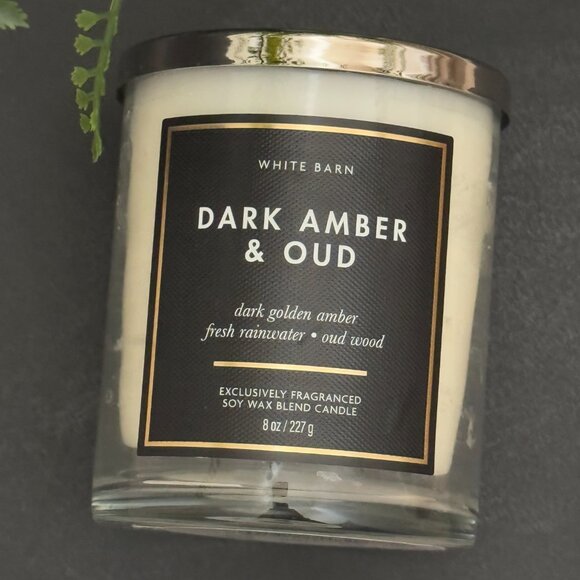 BBW Dark Amber & Oud White Barn Bath & Body Works Single Wick Candle - Picture 5 of 10